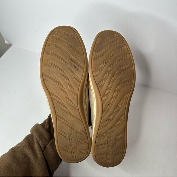 Stylish Tan Boat Shoes with Gold Accents - Picture 4 of 11